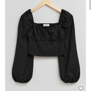 & OTHER STORIES Black Puff Sleeve Crop Top